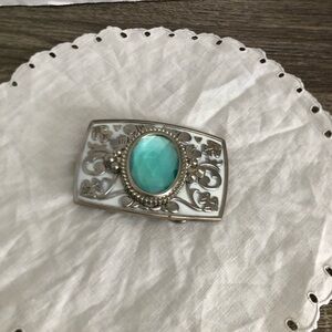 Vtg Silver Tone Ornate Western Belt Buckle